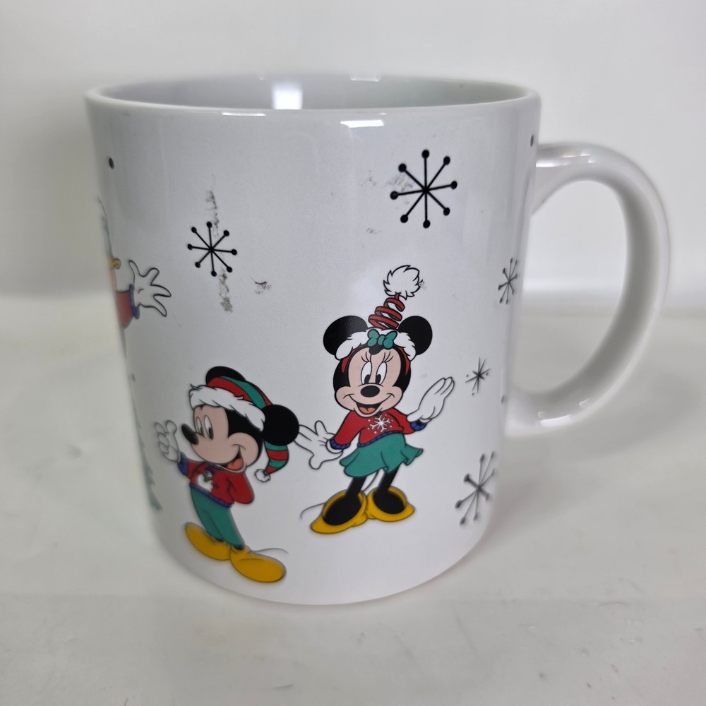 Disney Mickey Minnie Mouse Christmas Coffee Mug Holiday Ceramic Snowflake Cup